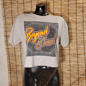 Vintage "Beyond Blessed" Love Brand Cropped tee shirt w/Bandanna Shoulder Detail